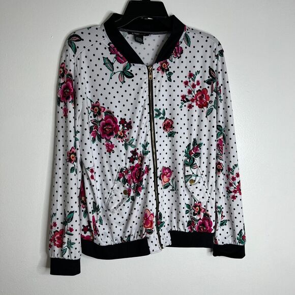 Robert Louis Jackets & Blazers - ROBERT LOUIS Floral Print Pink Black Lightweight Silky Bomber Zip Jacket Large